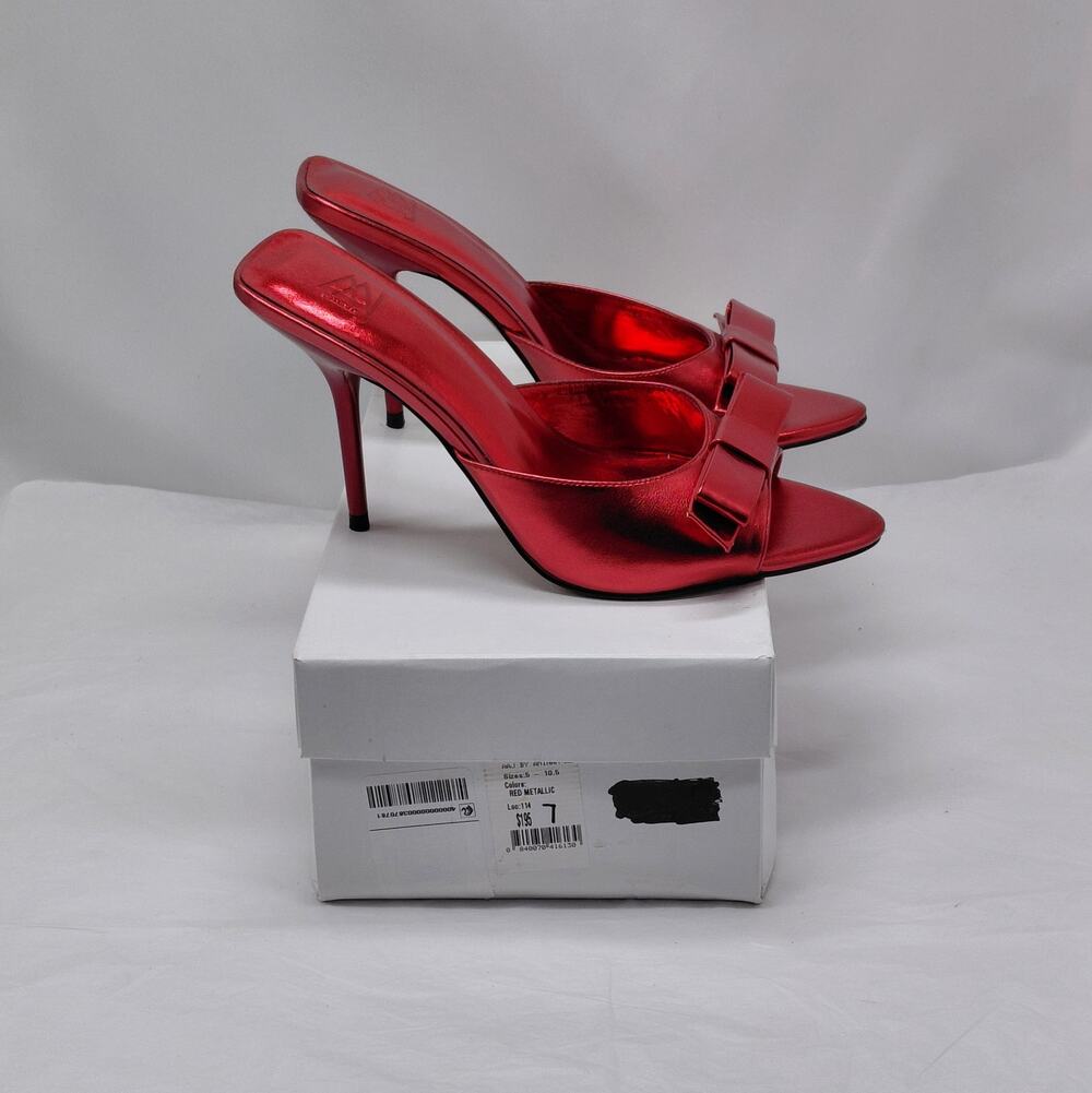 AAJ By Aminah Cocktail Heels Size 7 Red Metallic Stiletto Sandals Party Wedding